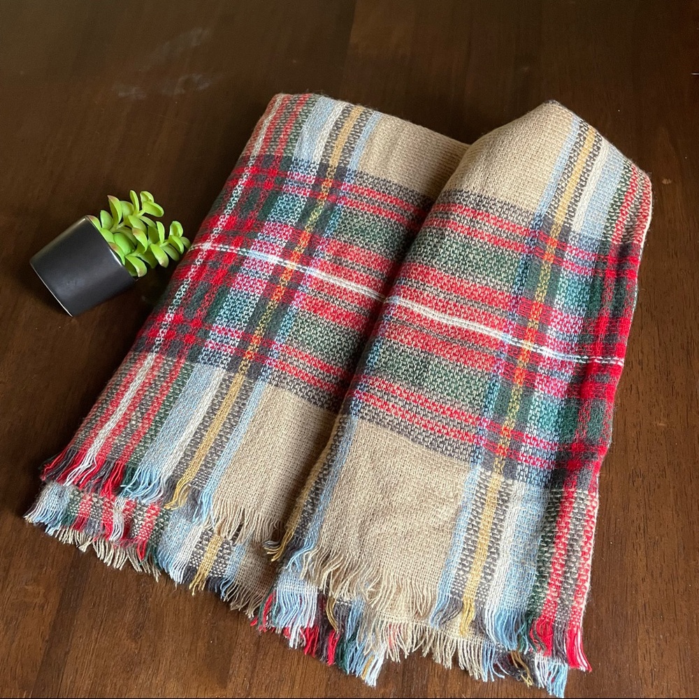 Plaid  Soft Cozy Blanket Fringe Scarf Wrap Unisex